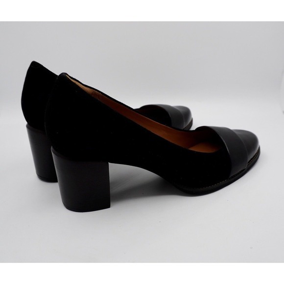 Clarks Farah Brae Black‎ Suede Patent Block Heel Pumps 11 Dark Academia 35-04 - Picture 5 of 14